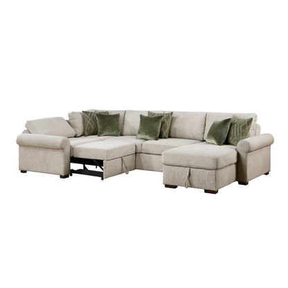 Isla 4-Piece Sectional with Reversible Chaise, Pull-out Bed, Hidden Storage and Click Motion Back