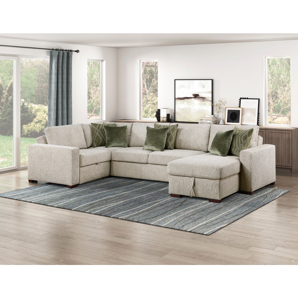 Isla 4-Piece Sectional with Reversible Chaise, Pull-out Bed, Hidden Storage and Click Motion Back