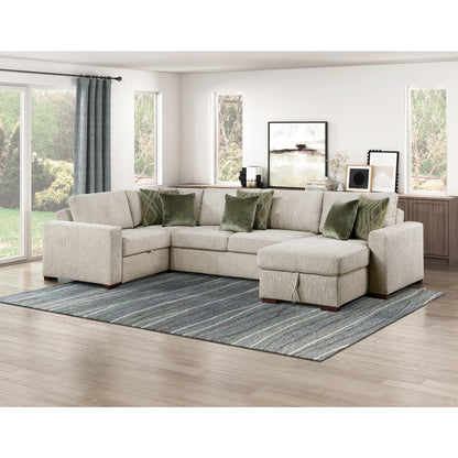 Isla 4-Piece Sectional with Reversible Chaise, Pull-out Bed, Hidden Storage and Click Motion Back