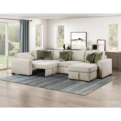 Isla 4-Piece Sectional with Reversible Chaise, Pull-out Bed, Hidden Storage and Click Motion Back