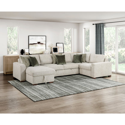 Isla 4-Piece Sectional with Reversible Chaise, Pull-out Bed and Hidden Storage