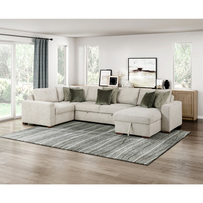Isla 4-Piece Sectional with Reversible Chaise, Pull-out Bed and Hidden Storage