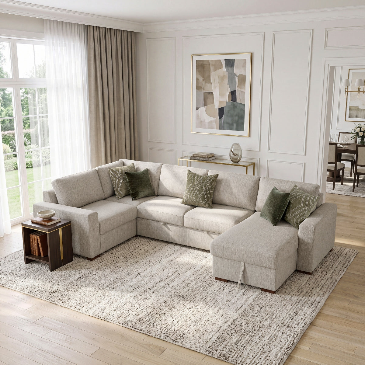 Isla 4-Piece Sectional with Reversible Chaise, Pull-out Bed and Hidden Storage