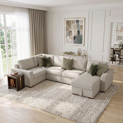 Isla 4-Piece Sectional with Reversible Chaise, Pull-out Bed and Hidden Storage
