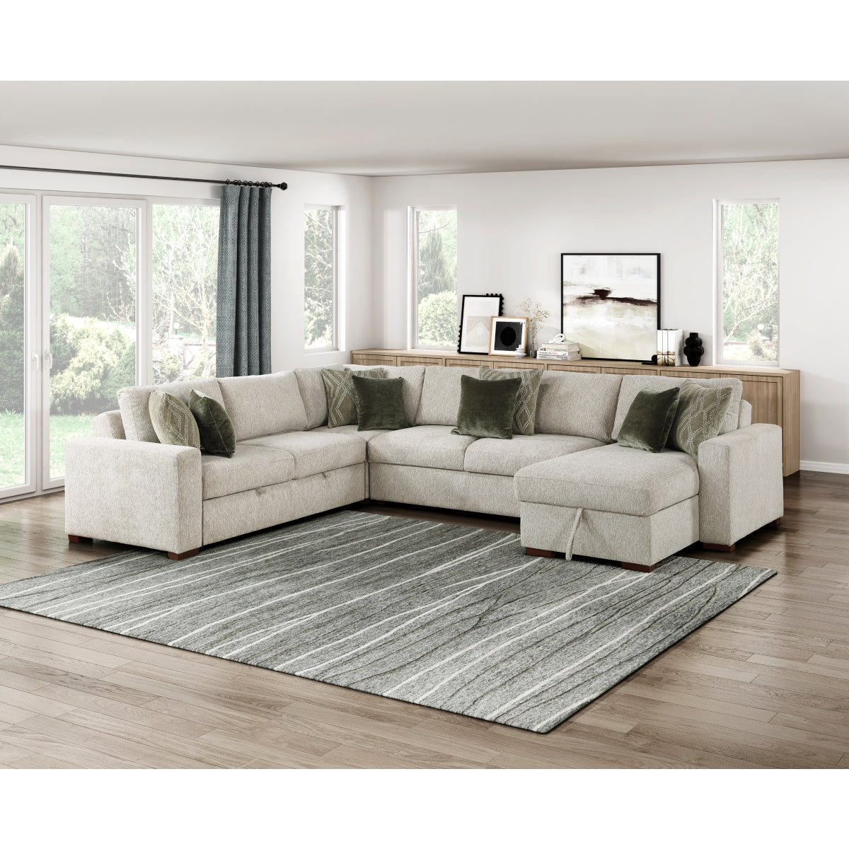 Isla 4-Piece Sectional with Reversible Chaise, Pull-out Bed and Hidden Storage