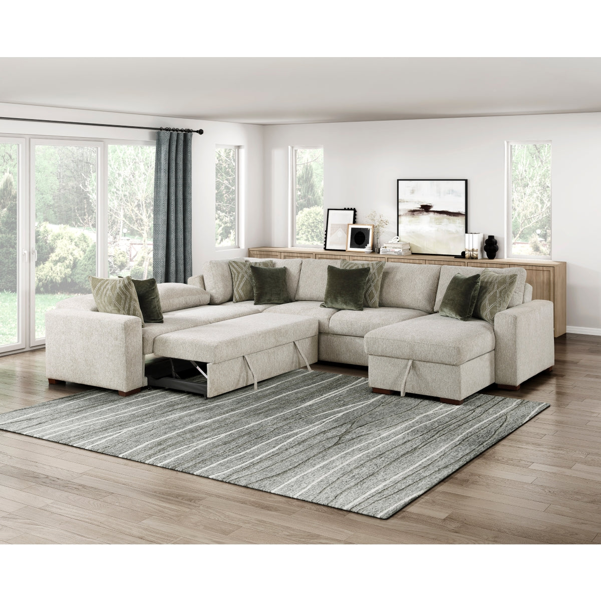Isla 4-Piece Sectional with Reversible Chaise, Pull-out Bed and Hidden Storage