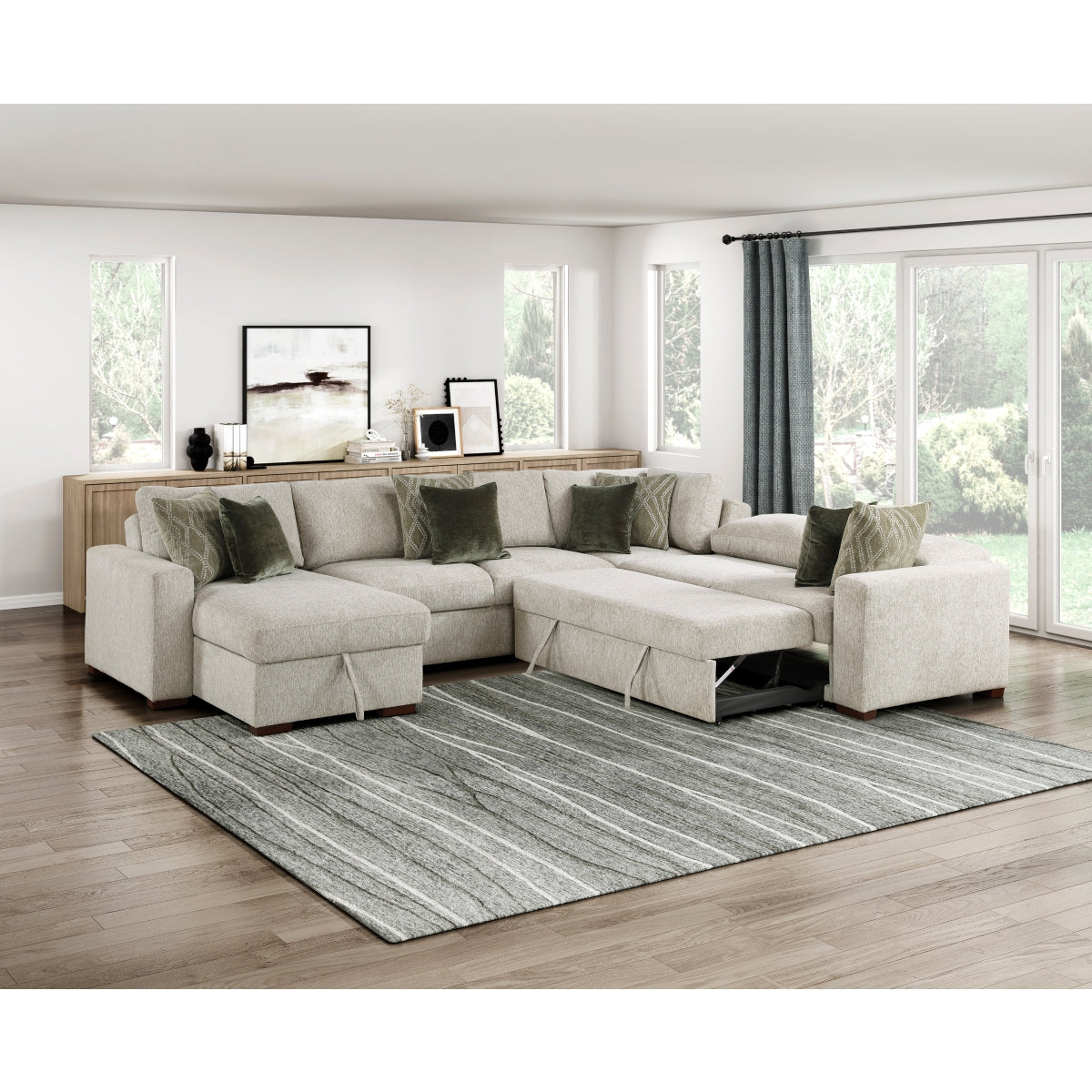 Isla 4-Piece Sectional with Reversible Chaise, Pull-out Bed and Hidden Storage