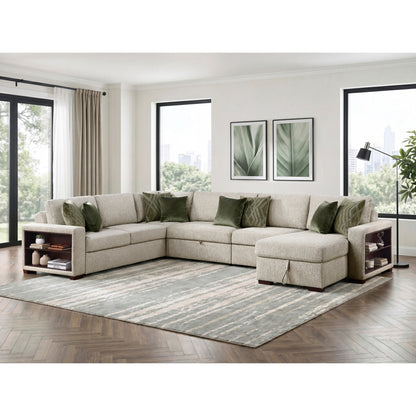 Isla 5-Piece Sectional with Reversible Chaise, Pull-out Bed, Hidden Storage and Click Motion Back