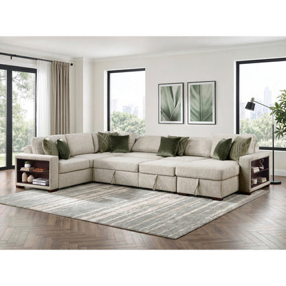 Isla 5-Piece Sectional with Reversible Chaise, Pull-out Bed, Hidden Storage and Click Motion Back