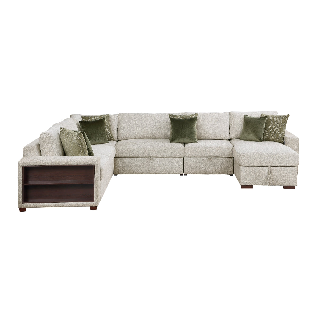 Isla 5-Piece Sectional with Reversible Chaise, Pull-out Bed, Hidden Storage and Click Motion Back