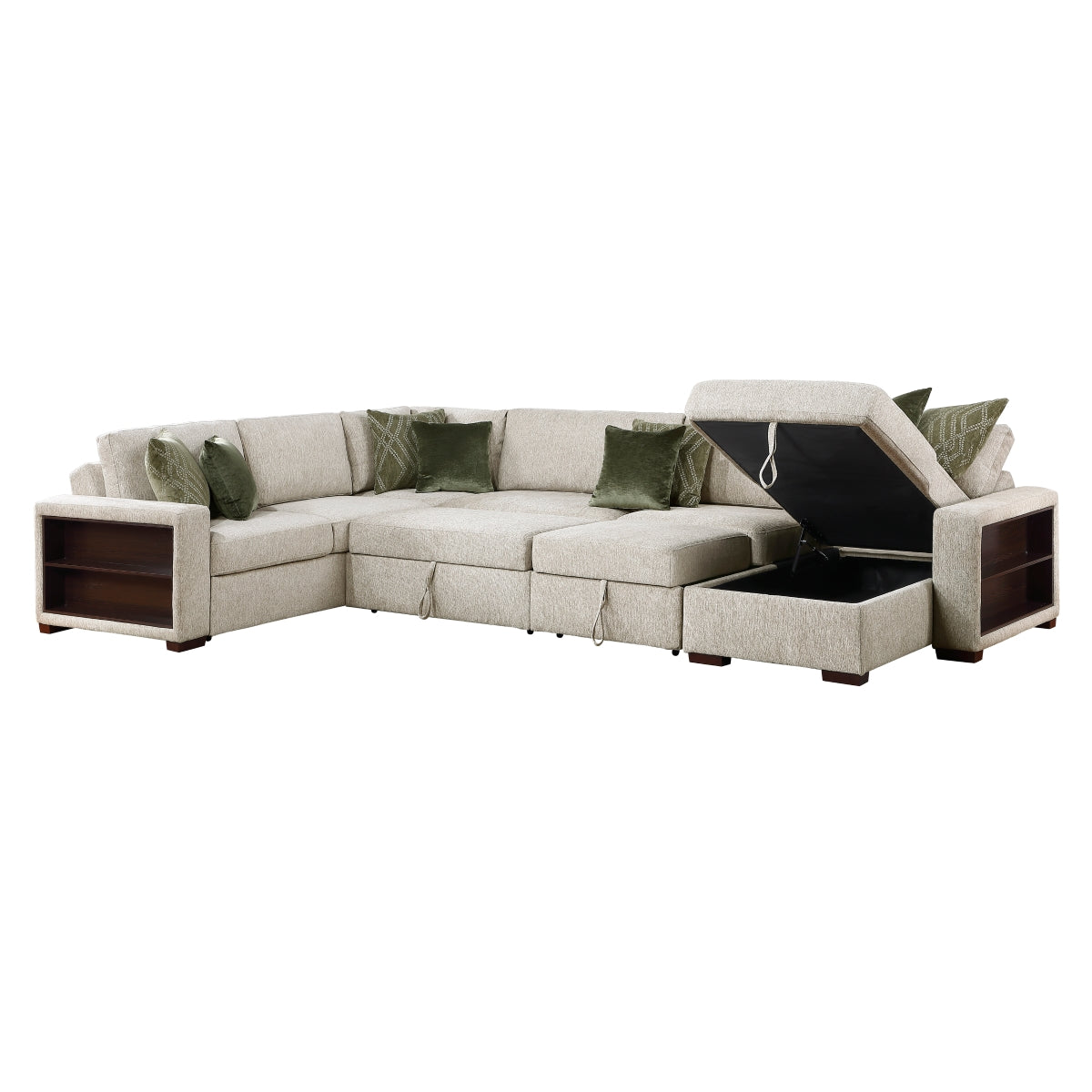 Isla 5-Piece Sectional with Reversible Chaise, Pull-out Bed, Hidden Storage and Click Motion Back