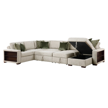 Isla 5-Piece Sectional with Reversible Chaise, Pull-out Bed, Hidden Storage and Click Motion Back