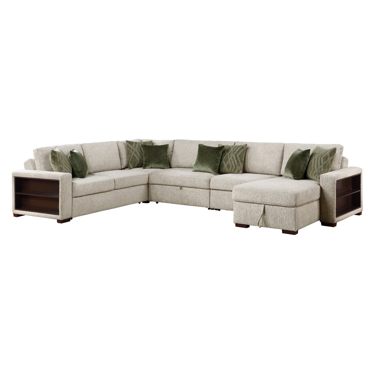 Isla 5-Piece Sectional with Reversible Chaise, Pull-out Bed, Hidden Storage and Click Motion Back