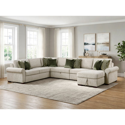 Isla 5-Piece Sectional with Reversible Chaise, Pull-out Bed, Hidden Storage and Click Motion Back