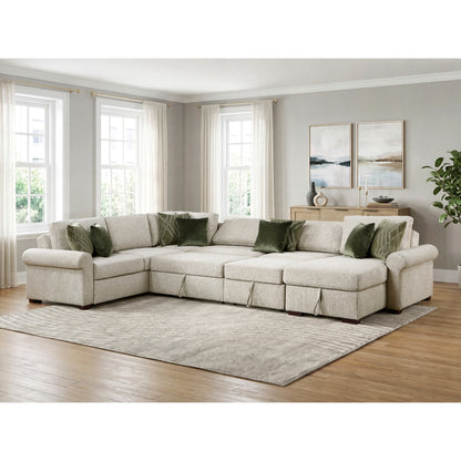 Isla 5-Piece Sectional with Reversible Chaise, Pull-out Bed, Hidden Storage and Click Motion Back