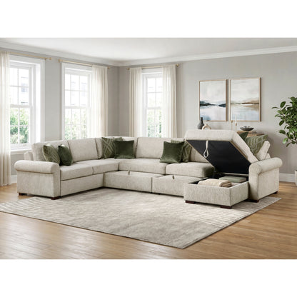 Isla 5-Piece Sectional with Reversible Chaise, Pull-out Bed, Hidden Storage and Click Motion Back