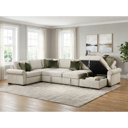 Isla 5-Piece Sectional with Reversible Chaise, Pull-out Bed, Hidden Storage and Click Motion Back