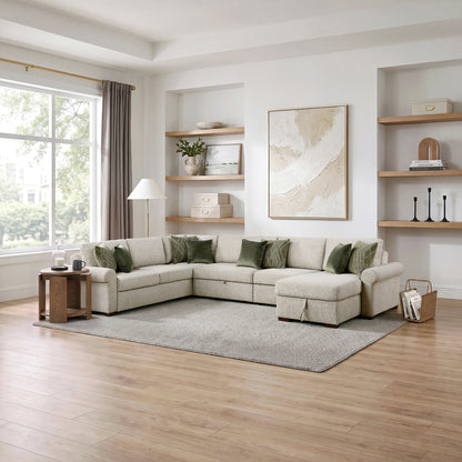 Isla 5-Piece Sectional with Reversible Chaise, Pull-out Bed, Hidden Storage and Click Motion Back