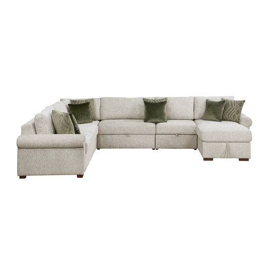 Isla 5-Piece Sectional with Reversible Chaise, Pull-out Bed, Hidden Storage and Click Motion Back