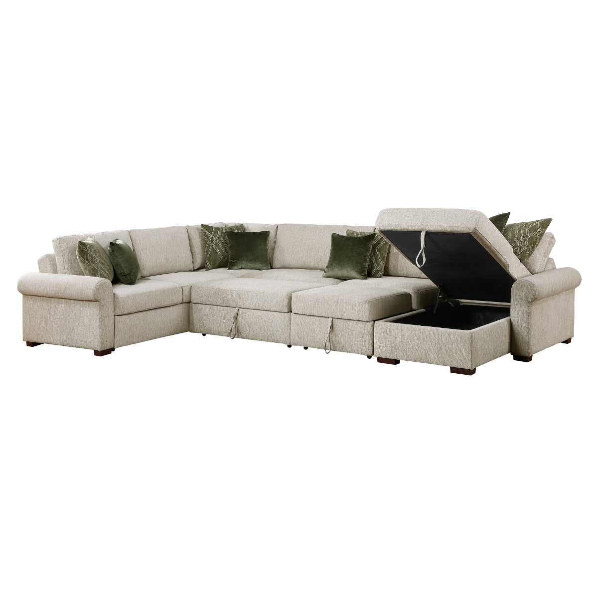 Isla 5-Piece Sectional with Reversible Chaise, Pull-out Bed, Hidden Storage and Click Motion Back