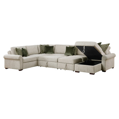 Isla 5-Piece Sectional with Reversible Chaise, Pull-out Bed, Hidden Storage and Click Motion Back