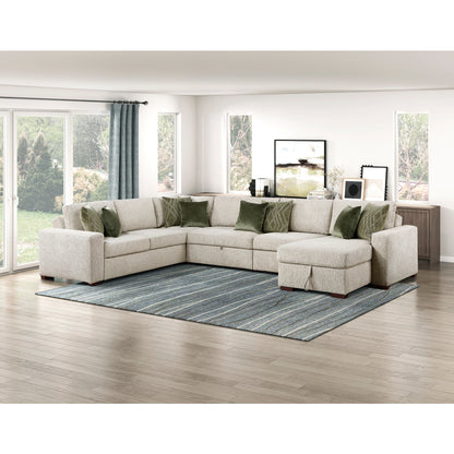Isla 5-Piece Sectional with Reversible Chaise, Pull-out Bed, Hidden Storage and Click Motion Back