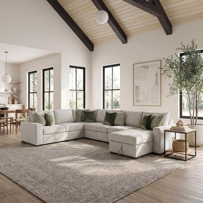 Isla 5-Piece Sectional with Reversible Chaise, Pull-out Bed, Hidden Storage and Click Motion Back