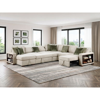 Isla 5-Piece Sectional with Reversible Chaise, Pull-out Bed, Hidden Storage and Click Motion Back