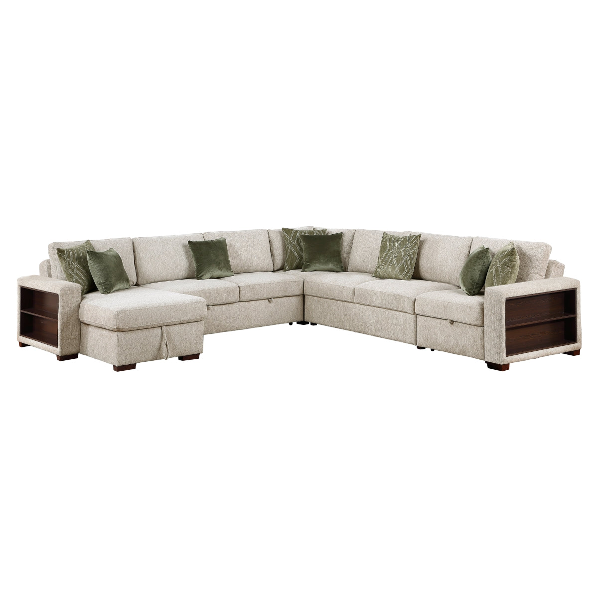 Isla 5-Piece Sectional with Reversible Chaise, Pull-out Bed, Hidden Storage and Click Motion Back