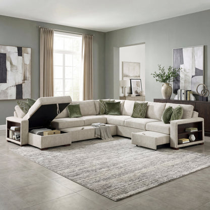 Isla 5-Piece Sectional with Reversible Chaise, Pull-out Bed, Hidden Storage and Click Motion Back