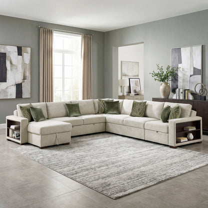 Isla 5-Piece Sectional with Reversible Chaise, Pull-out Bed, Hidden Storage and Click Motion Back