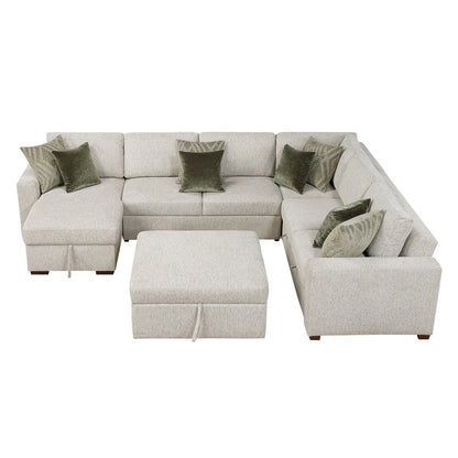 Isla 5-Piece Sectional with Reversible Chaise, Pull-out Bed and Ottoman