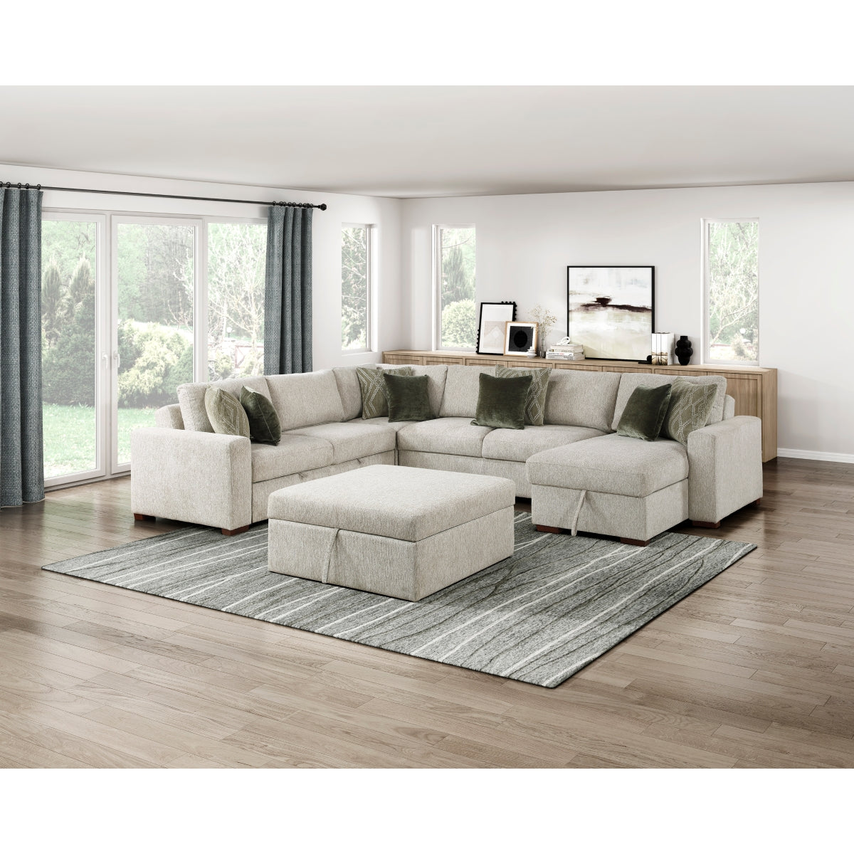 Isla 5-Piece Sectional with Reversible Chaise, Pull-out Bed and Ottoman