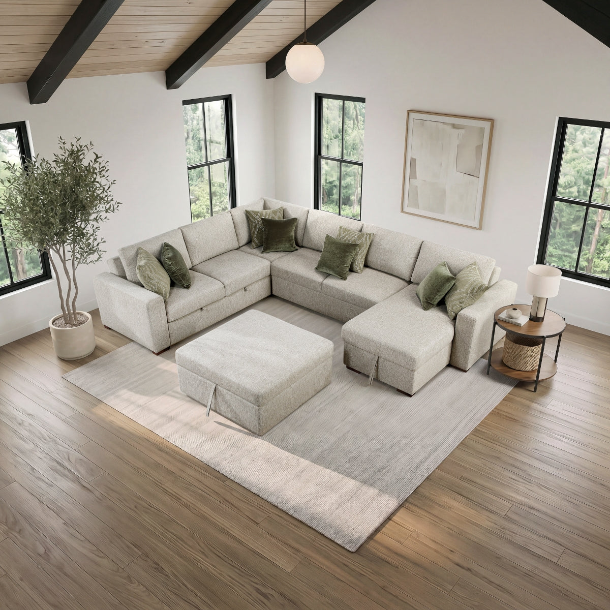 Isla 5-Piece Sectional with Reversible Chaise, Pull-out Bed and Ottoman
