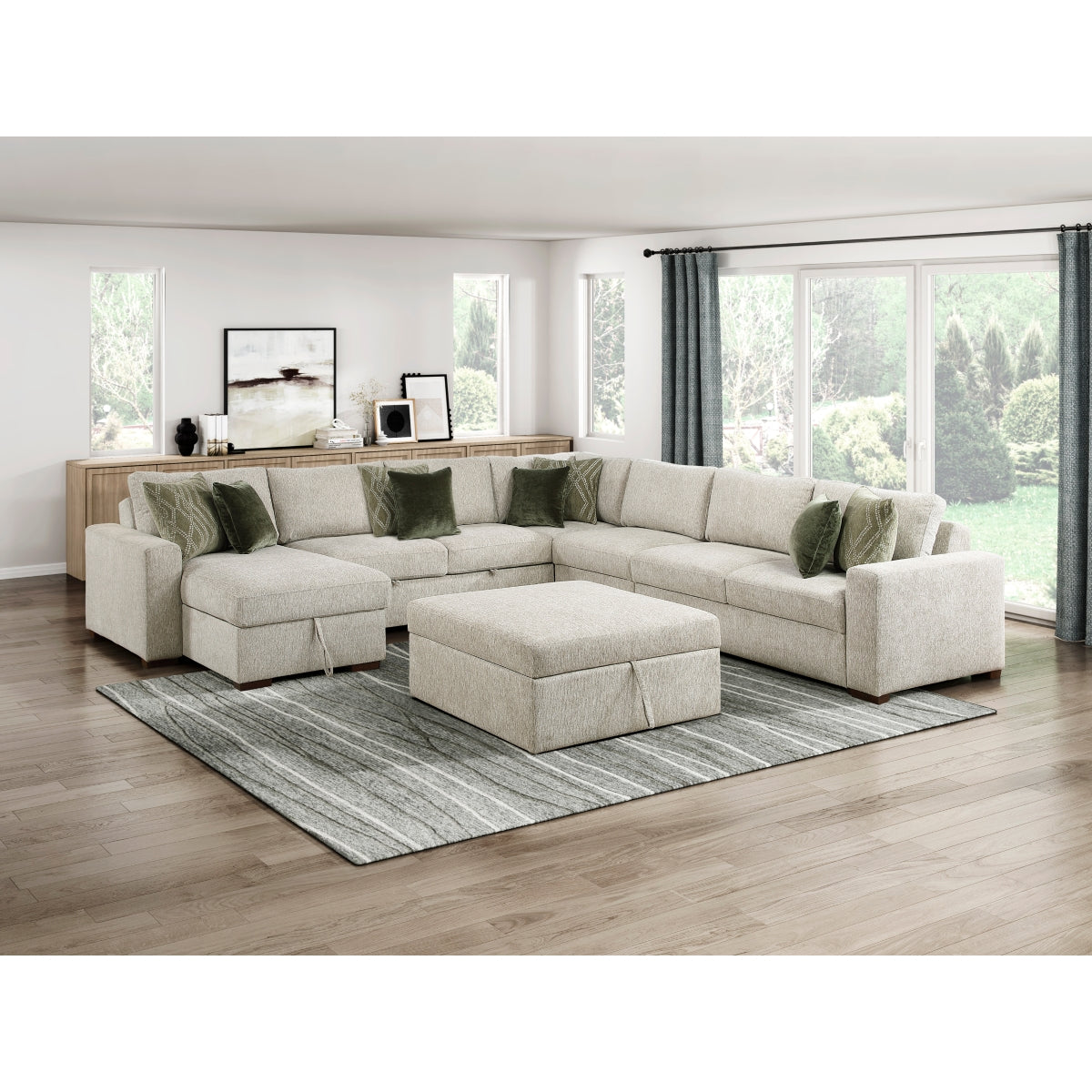 Isla 6-Piece Sectional with Reversible Chaise, Pull-out Bed and Ottoman