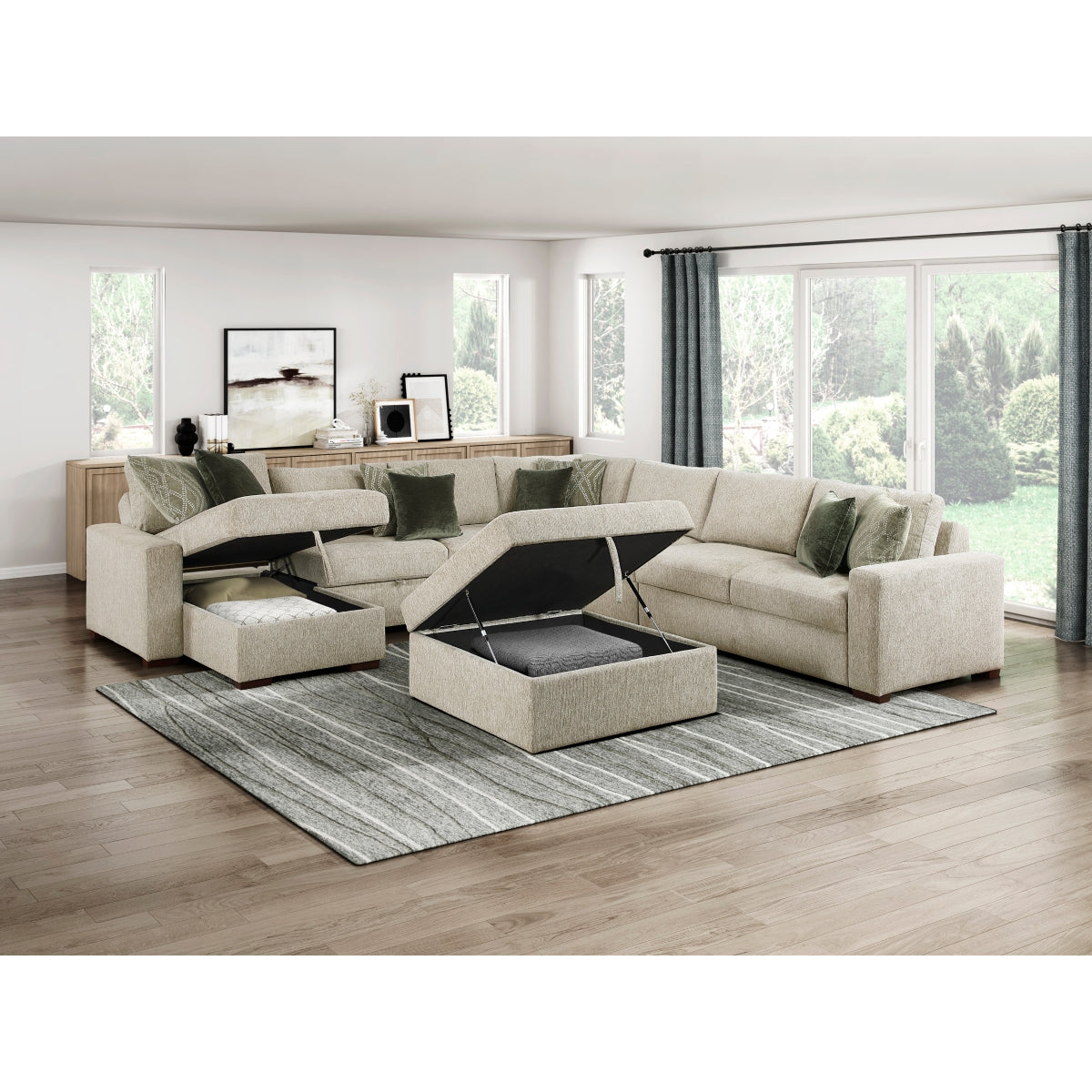 Isla 6-Piece Sectional with Reversible Chaise, Pull-out Bed and Ottoman
