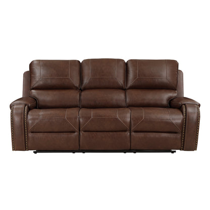 Newnan Double Reclining Sofa with Center Drop-Down Cup Holders, Receptacles and USB Ports - Brown