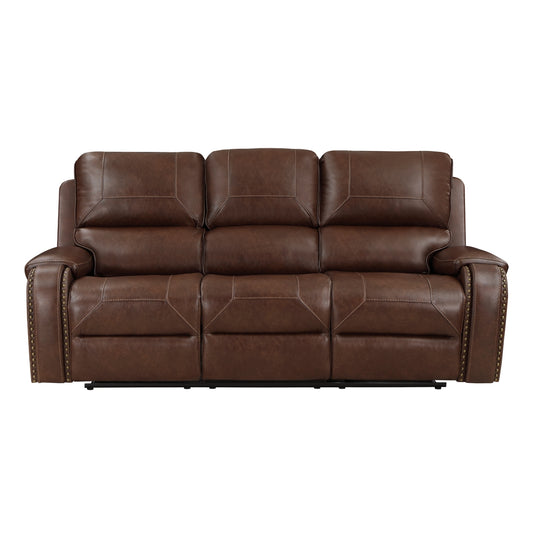 Newnan Double Reclining Sofa with Center Drop-Down Cup Holders, Receptacles and USB Ports - Brown
