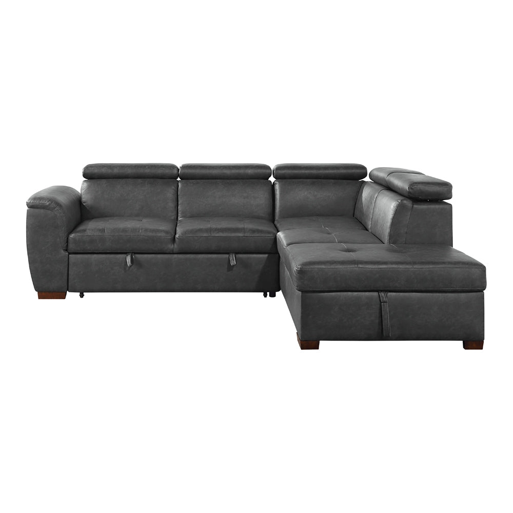 Barre 2-Piece Sectional with Pull-out Bed and Right Chaise with Hidden Storage, Adjustable Headrests