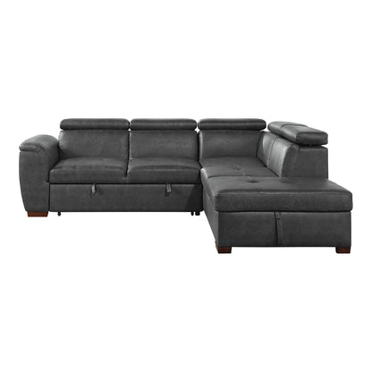 Barre 2-Piece Sectional with Pull-out Bed and Right Chaise with Hidden Storage, Adjustable Headrests