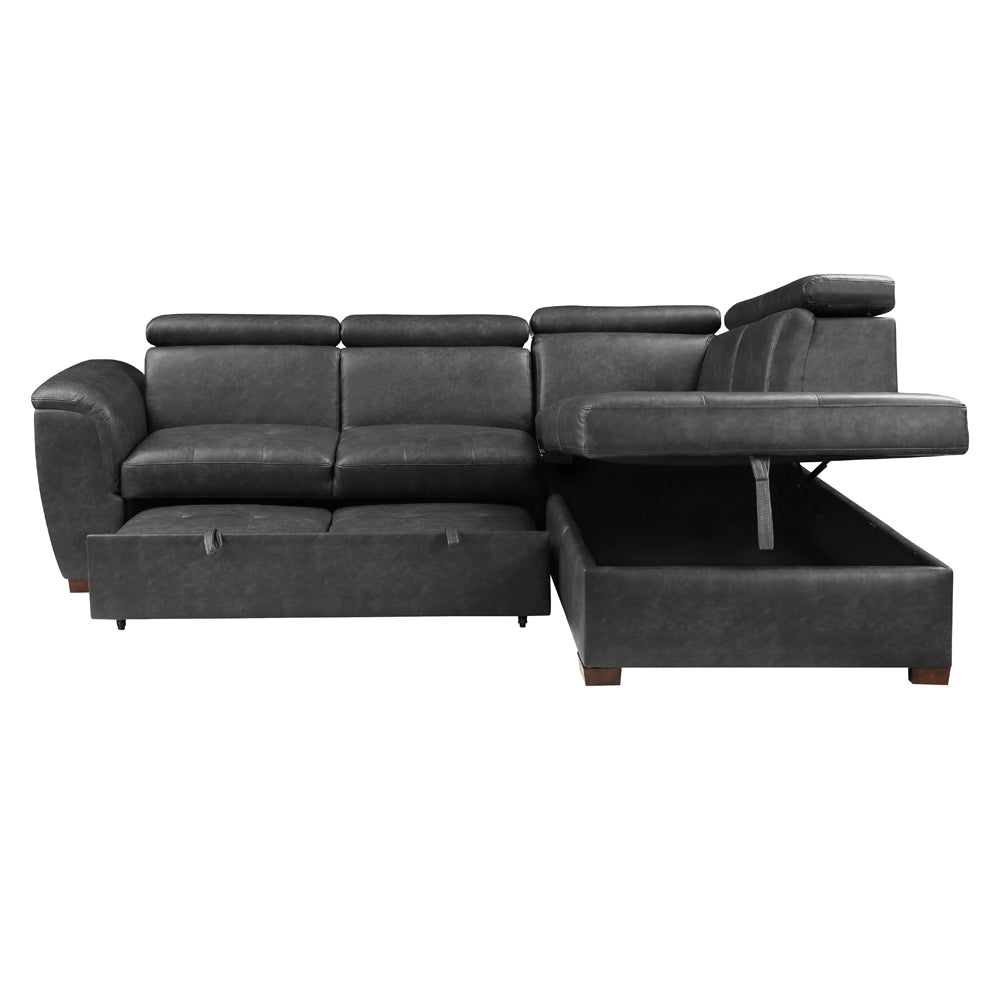 Barre 2-Piece Sectional with Pull-out Bed and Right Chaise with Hidden Storage, Adjustable Headrests