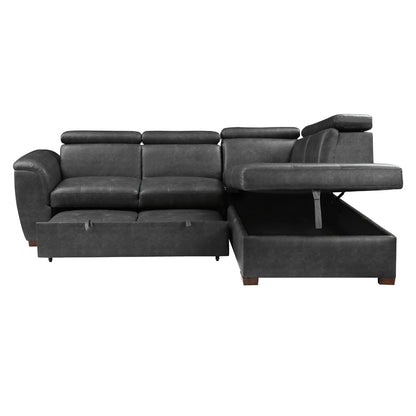 Barre 2-Piece Sectional with Pull-out Bed and Right Chaise with Hidden Storage, Adjustable Headrests