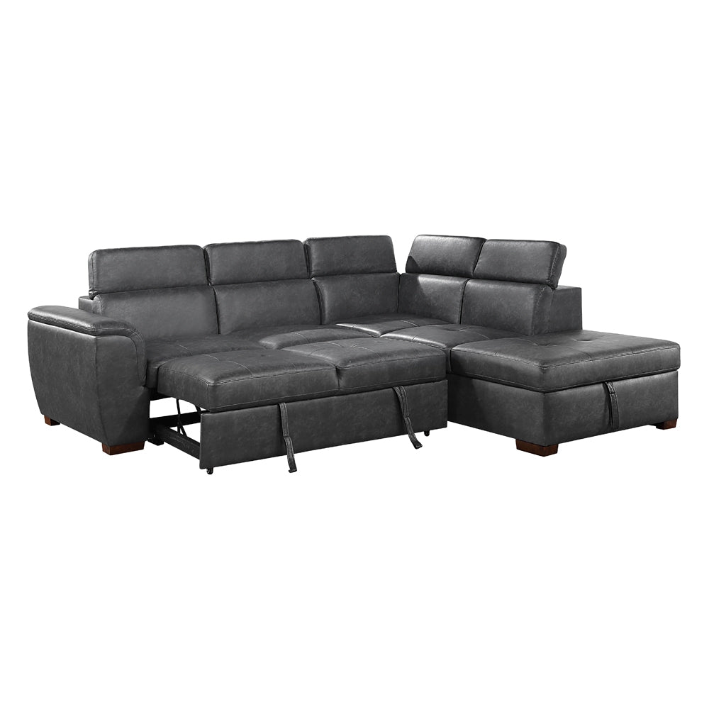 Barre 2-Piece Sectional with Pull-out Bed and Right Chaise with Hidden Storage, Adjustable Headrests