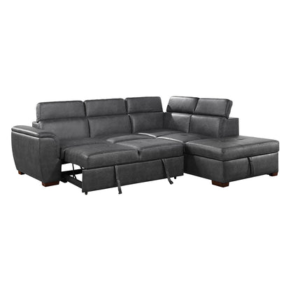 Barre 2-Piece Sectional with Pull-out Bed and Right Chaise with Hidden Storage, Adjustable Headrests