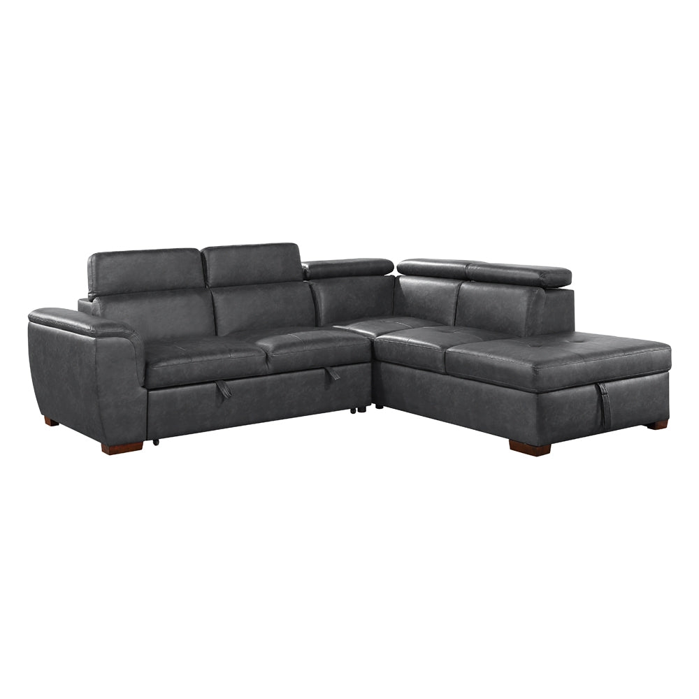 Barre 2-Piece Sectional with Pull-out Bed and Right Chaise with Hidden Storage, Adjustable Headrests