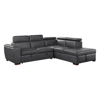 Barre 2-Piece Sectional with Pull-out Bed and Right Chaise with Hidden Storage, Adjustable Headrests