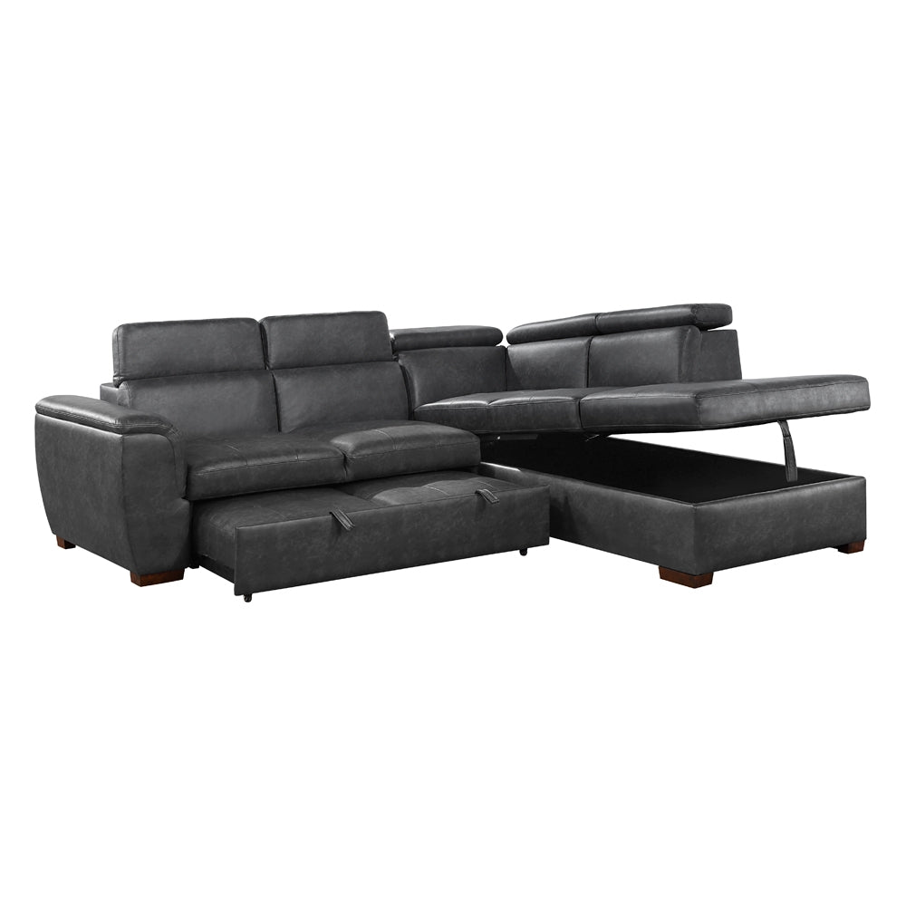 Barre 2-Piece Sectional with Pull-out Bed and Right Chaise with Hidden Storage, Adjustable Headrests