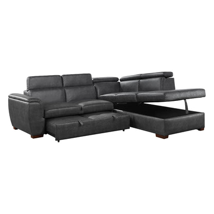 Barre 2-Piece Sectional with Pull-out Bed and Right Chaise with Hidden Storage, Adjustable Headrests