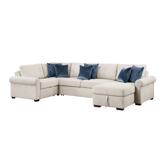 Isla 4-Piece Sectional with Reversible Chaise, Pull-out Bed, Hidden Storage and Click Motion Back