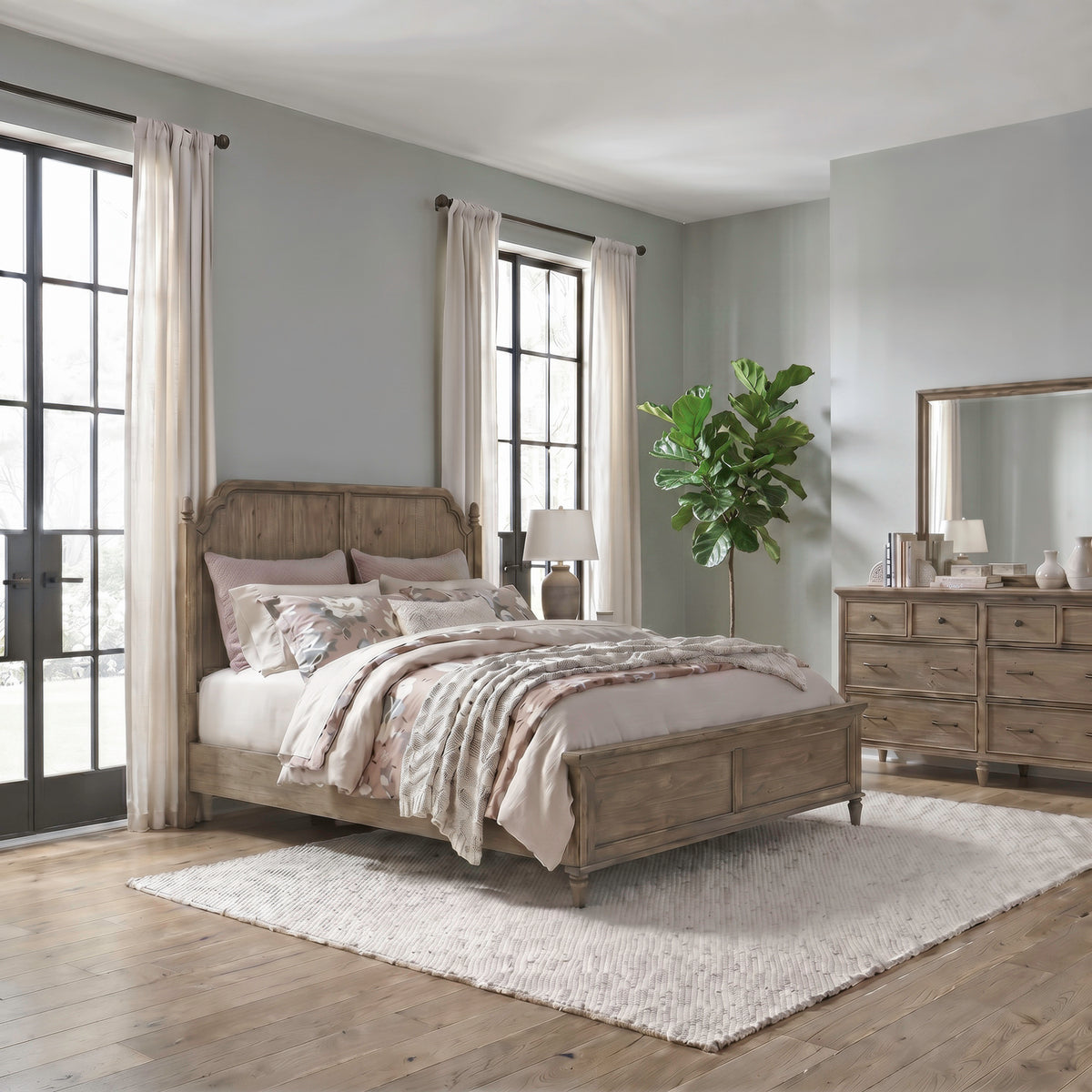 Hickory Grove Queen Panel Bed, Dresser & Mirror